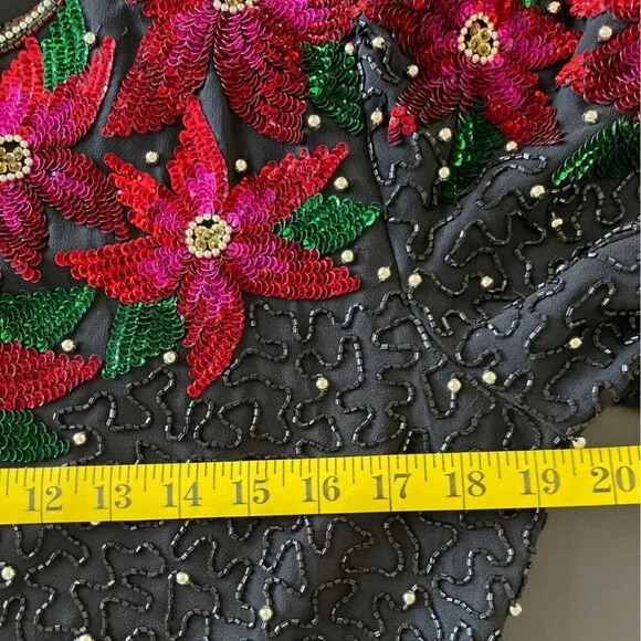 Vintage 90s Laurence Kazar Women Top Size XL Sequin Beaded Floral Party Holiday - Picture 11 of 13